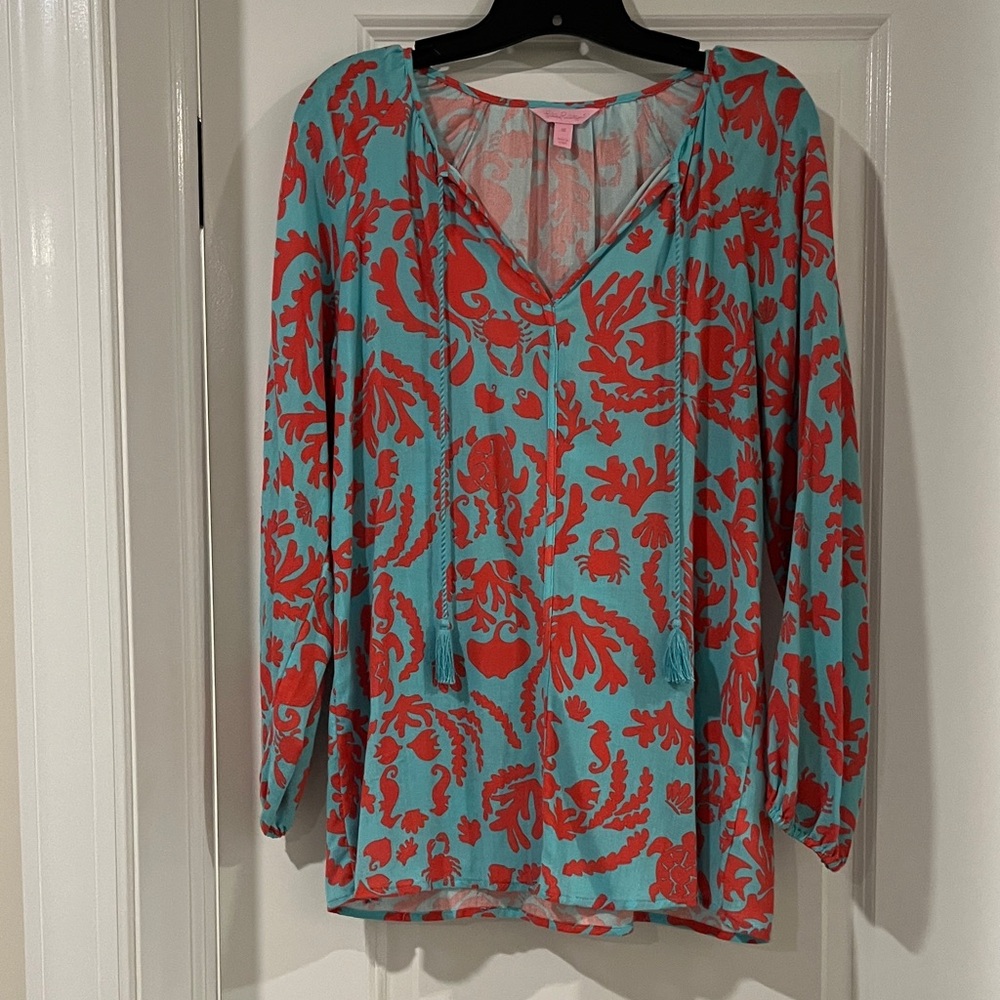Lilly Pulitzer Turquoise and Coral Blouse